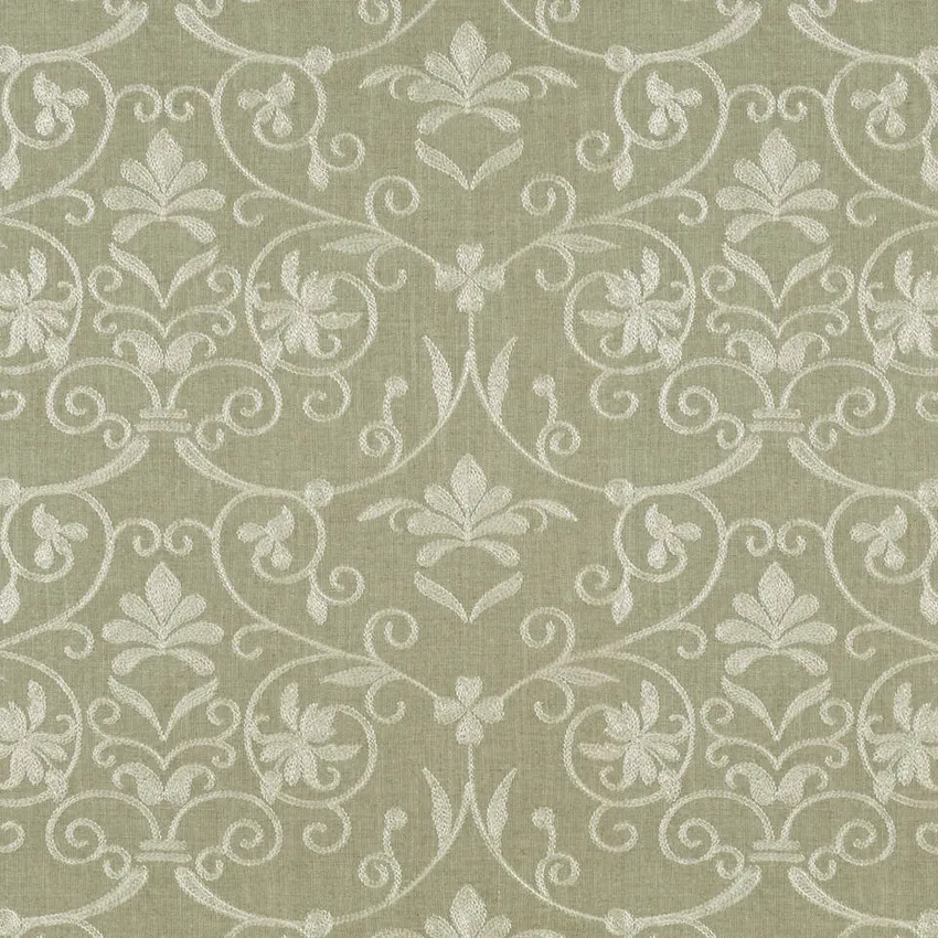 Sterling Cream and Silver Floral Embroidery Drapery and Upholstery Fabric by the Yard