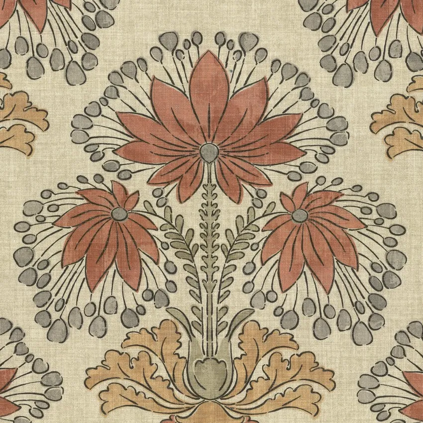 Spice Beige and Gray Floral Print Drapery and Upholstery Fabric by the Yard