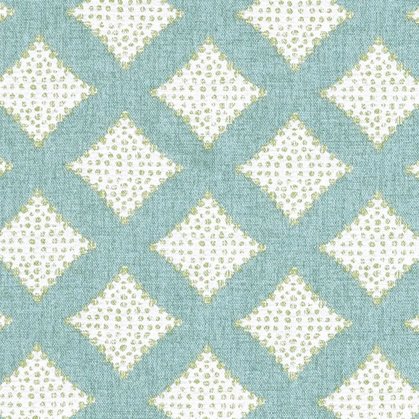 Verdigris Cream and Leaf Green Geometric Print Drapery and Upholstery Fabric by the Yard