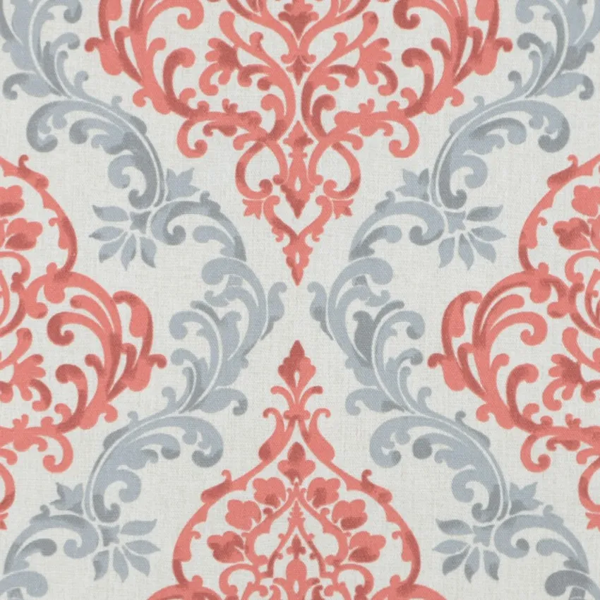 Coral and Cream Damask Print Drapery and Upholstery Fabric by the Yard