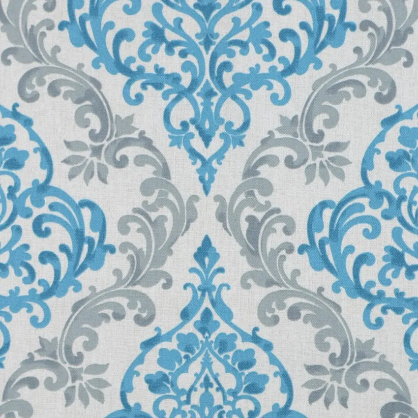 Yacht Gray and Light Blue Damask Print Drapery and Upholstery Fabric by the Yard