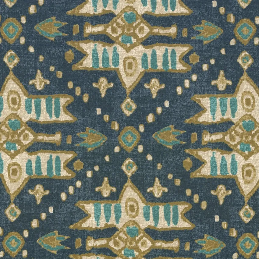 Navy Dusty Blue and Navy Contemporary Print Drapery and Upholstery Fabric by the Yard