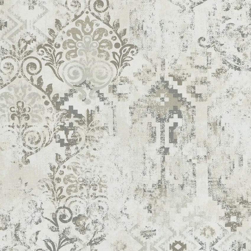 Sand Gray and Mushroom Damask Print Drapery and Upholstery Fabric by the Yard