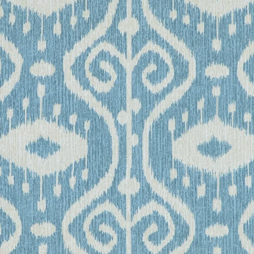 Yacht Light Blue and White Ikat Print Drapery and Upholstery Fabric by the Yard