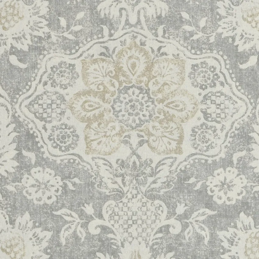 Mist Beige and Cream Damask Print Drapery and Upholstery Fabric by the Yard