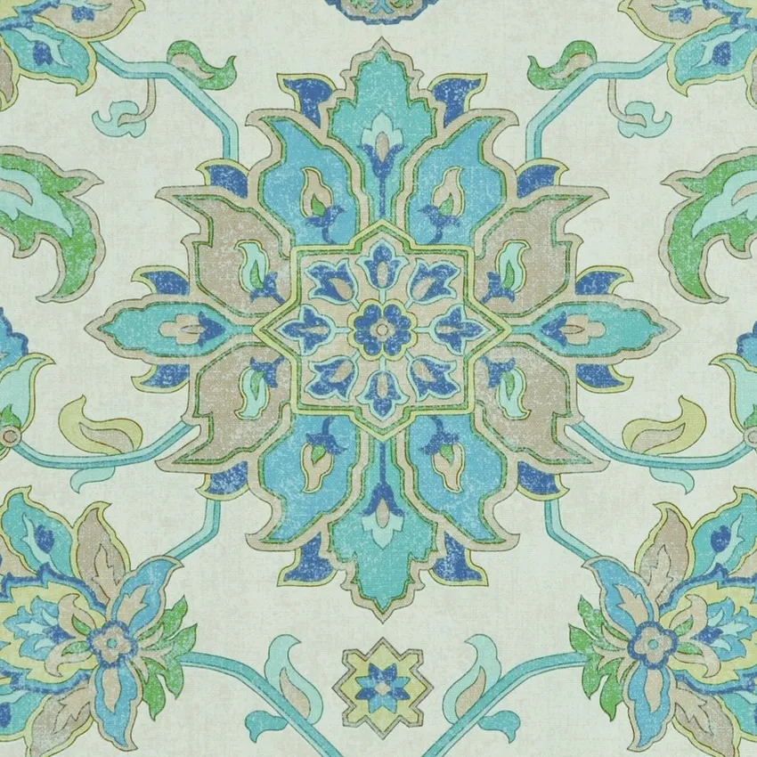 Ocean Beige and Cream Global Print Drapery and Upholstery Fabric by the Yard
