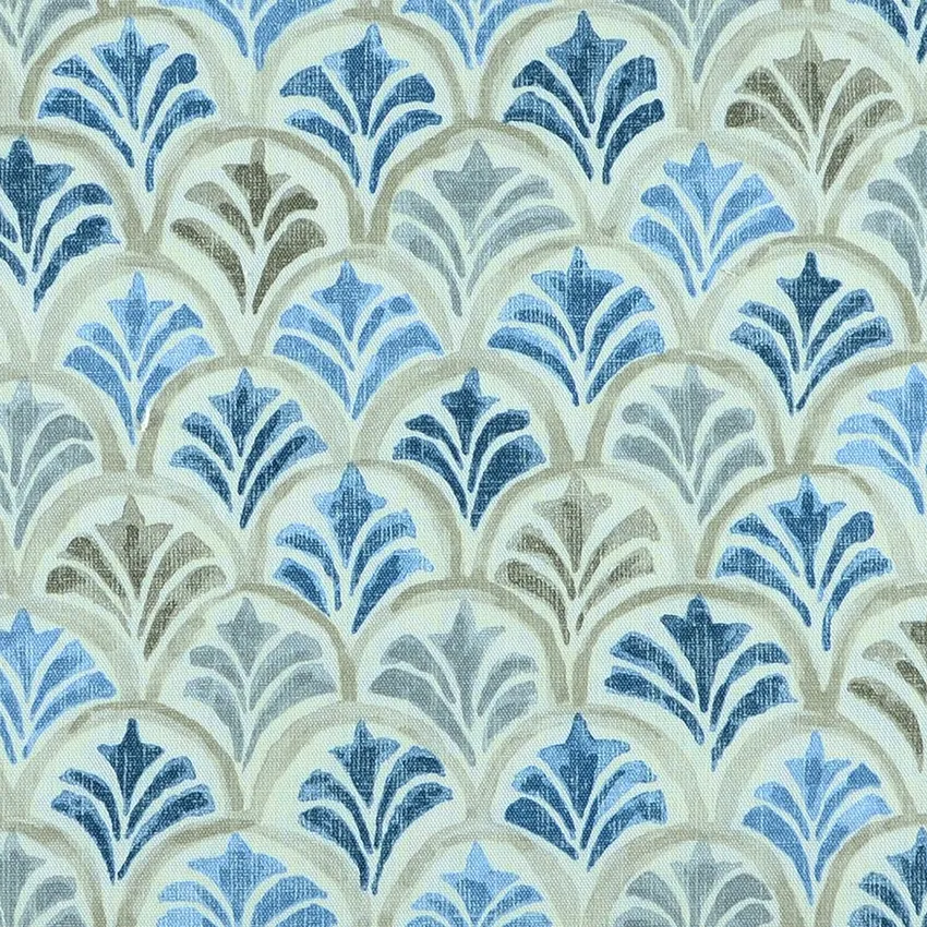 Delft Gray and Light Blue Geometric Print Drapery and Upholstery Fabric by the Yard