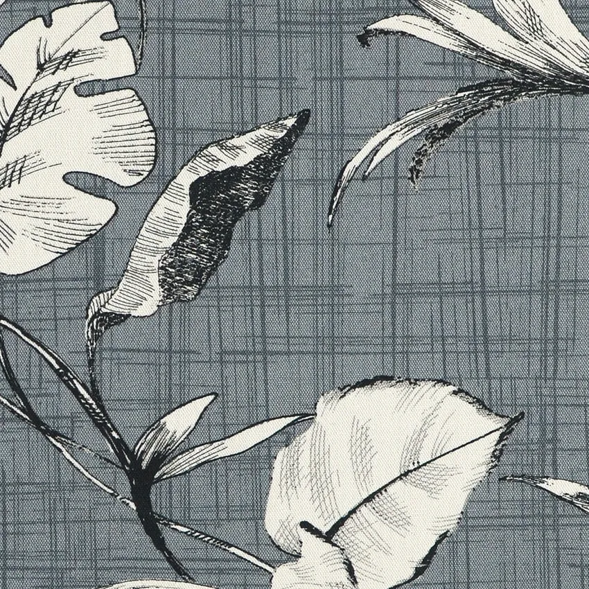 Slate Cream and Gray Foliage Print Drapery and Upholstery Fabric by the Yard