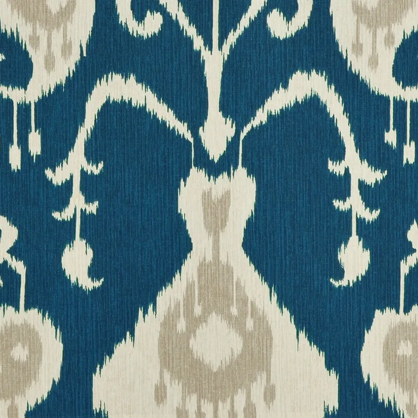 Navy Cream and Mushroom Global Print Drapery and Upholstery Fabric by the Yard