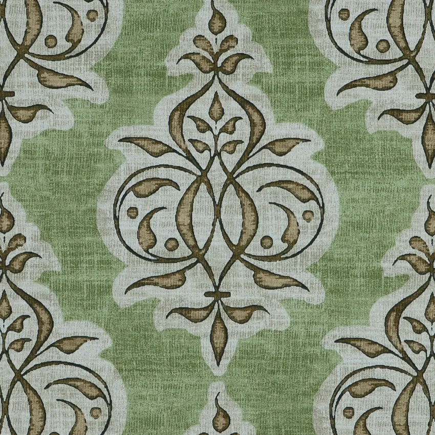 Pear Beige and Green Geometric Print Drapery and Upholstery Fabric by the Yard