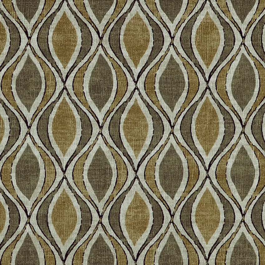 Caramel Beige and Brown Ogee Print Drapery and Upholstery Fabric by the Yard