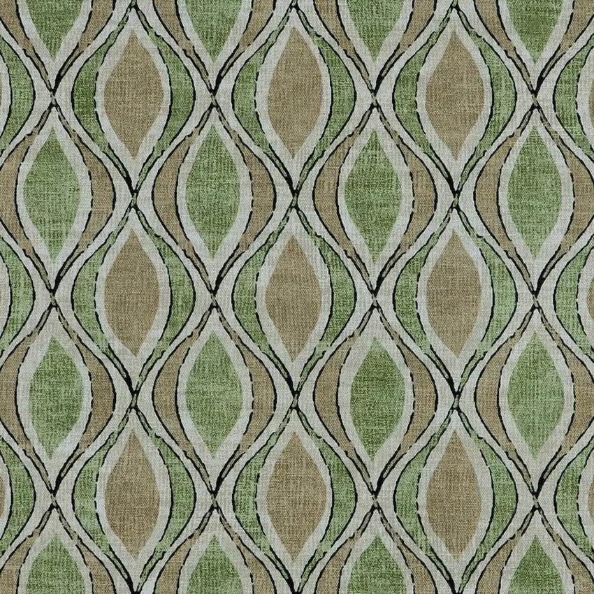 Pear Beige and Green Ogee Print Drapery and Upholstery Fabric by the Yard