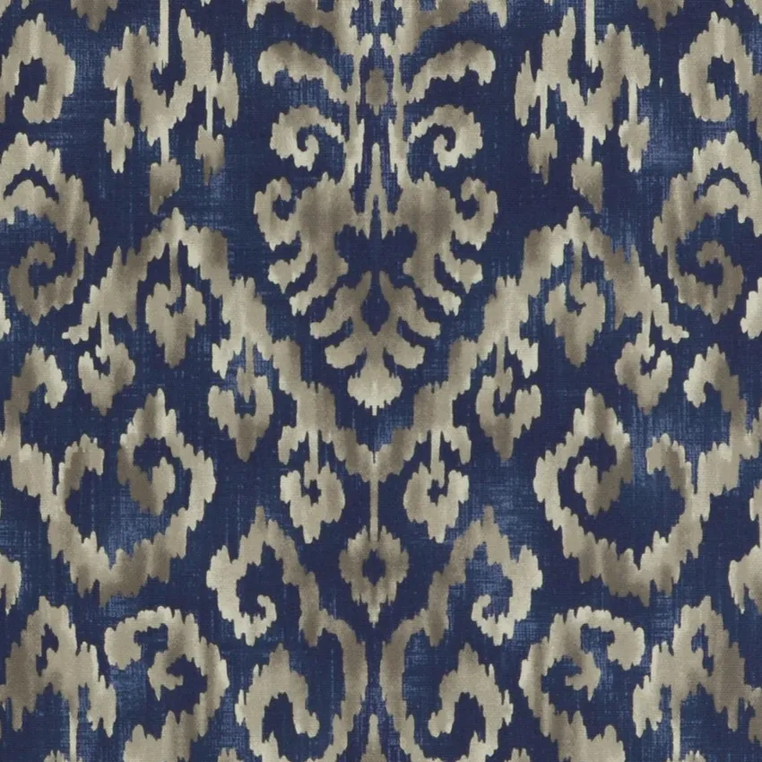 Navy Brown and Mushroom Damask Print Drapery and Upholstery Fabric by the Yard