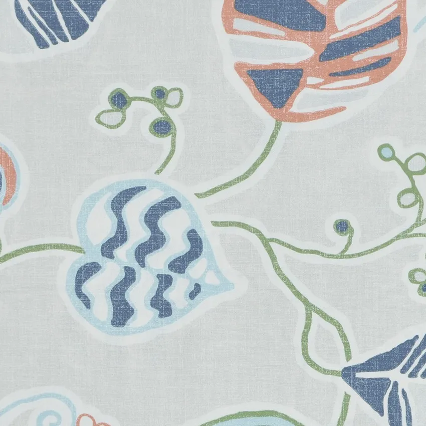 Garden Coral and Green Foliage Print Drapery and Upholstery Fabric by the Yard