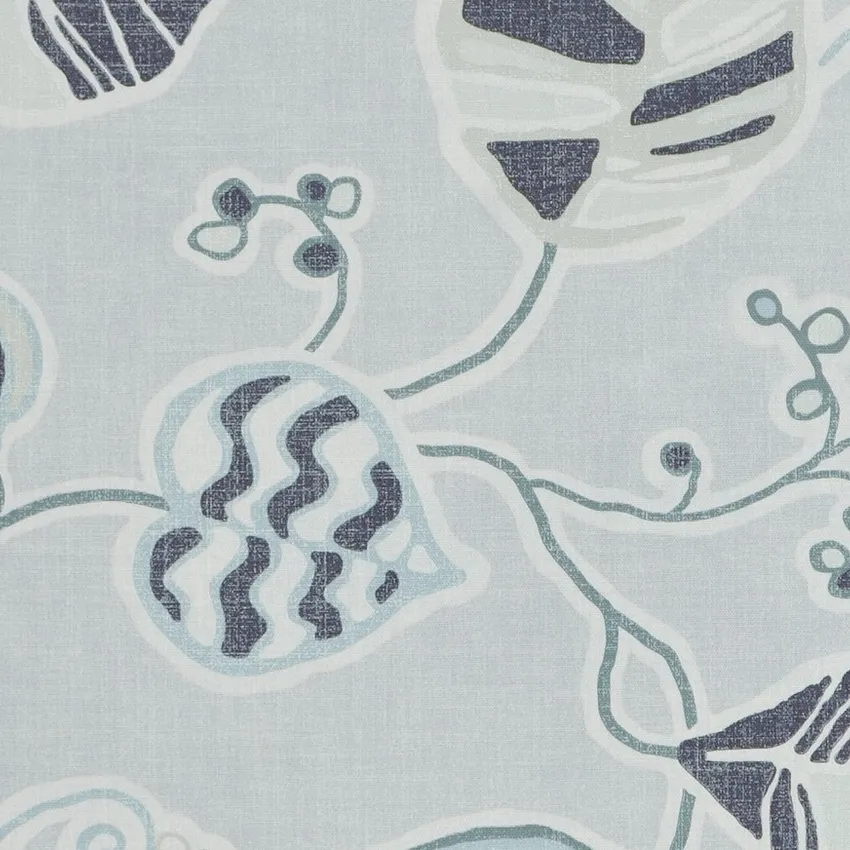 Metal Charcoal and Dusty Blue Foliage Print Drapery and Upholstery Fabric by the Yard