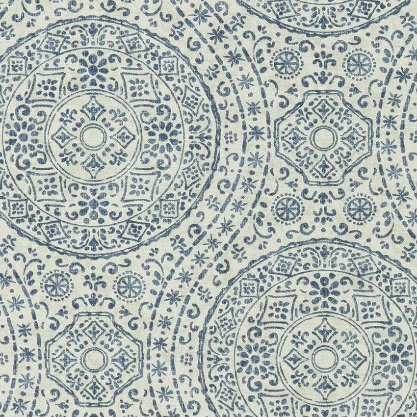 Navy Cream and Navy Global Print Drapery and Upholstery Fabric by the Yard
