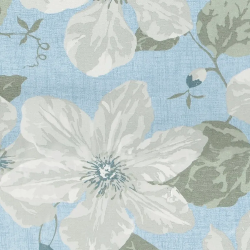 Antique Blue Light Blue and Sage Painterly Floral Print Drapery and Upholstery Fabric by the Yard