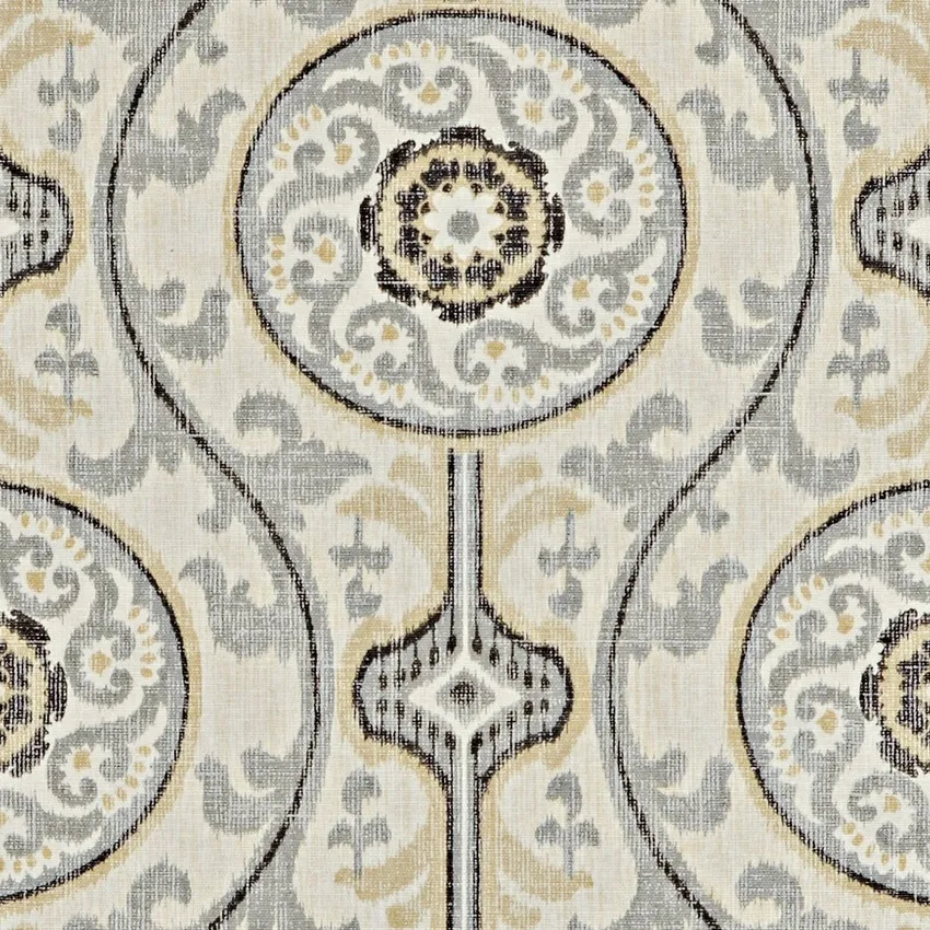 Metal Beige and Black Global Print Drapery and Upholstery Fabric by the Yard