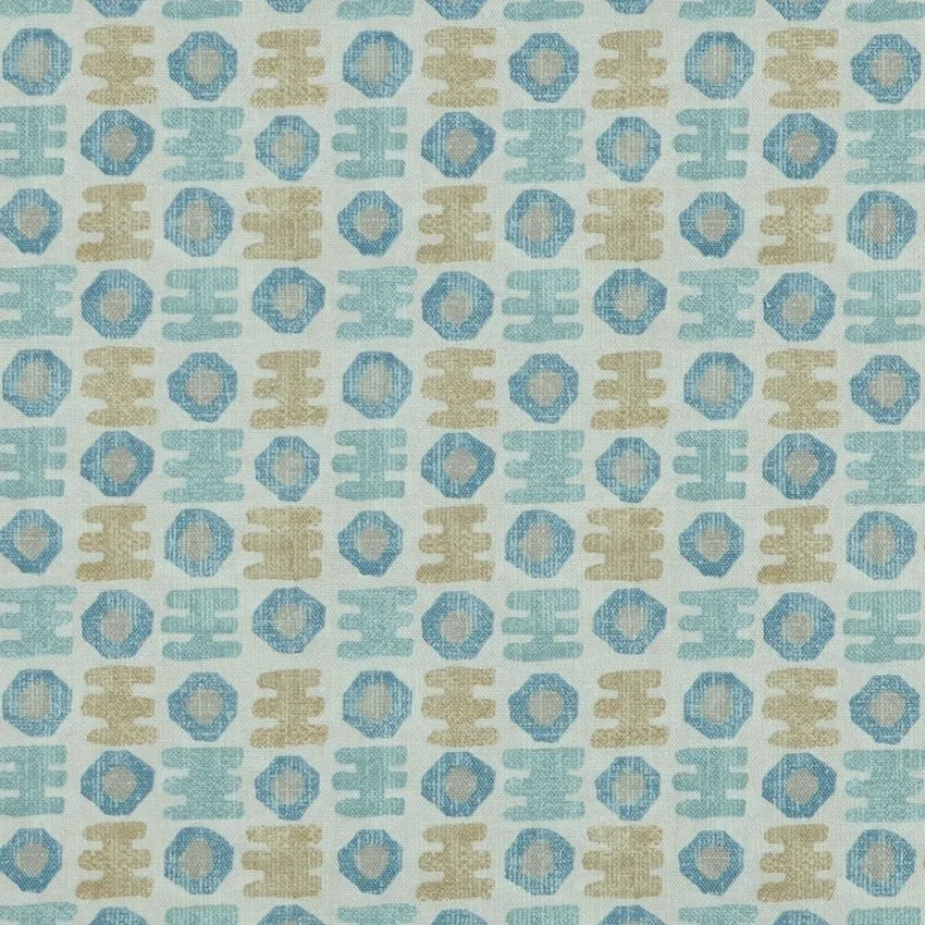 Aquarius Cream and Light Blue Geometric Print Drapery and Upholstery Fabric by the Yard