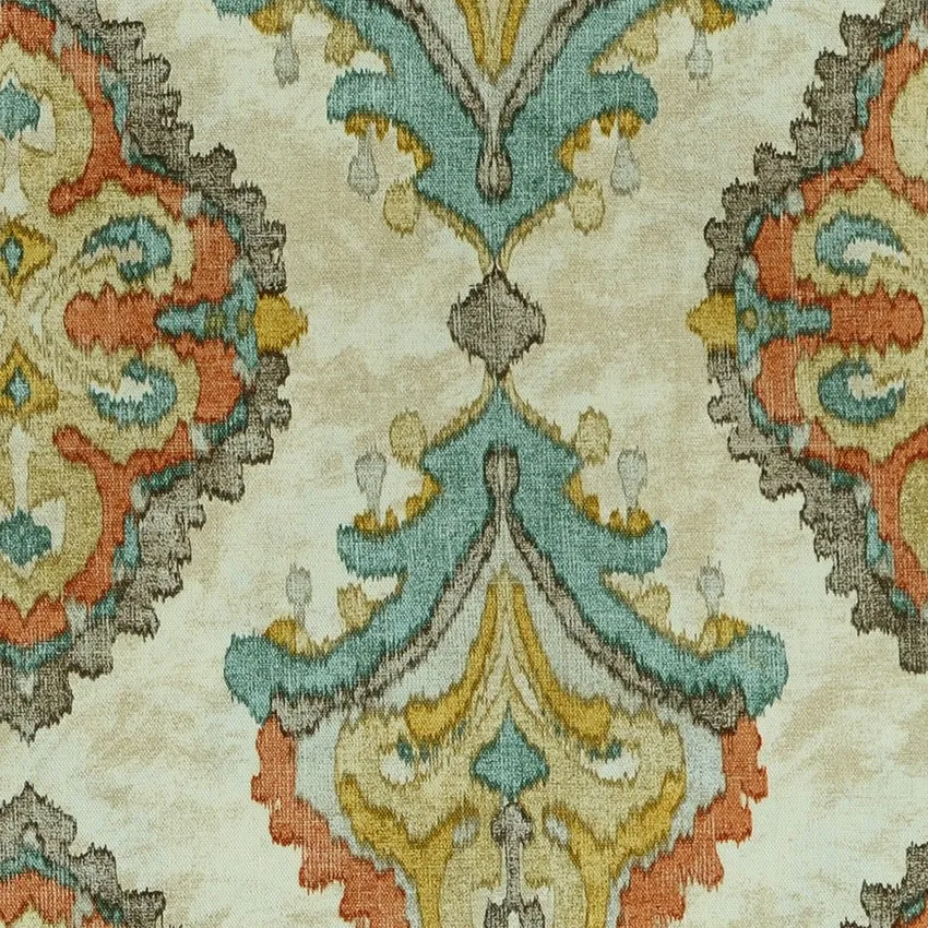 Tuscan Beige and Cream Ikat Print Drapery and Upholstery Fabric by the Yard