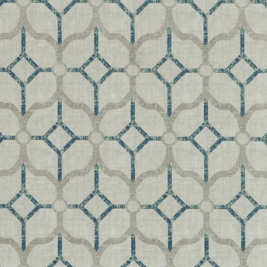 Navy Beige and Cream Geometric Print Drapery and Upholstery Fabric by the Yard