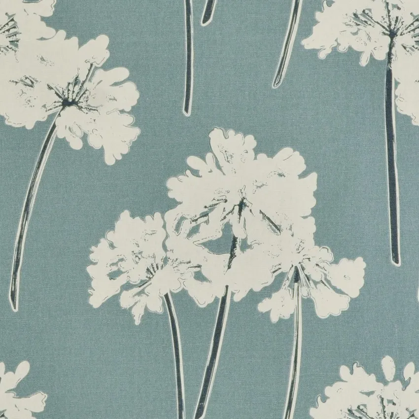 Sail Cream and Dusty Blue Floral Print Drapery and Upholstery Fabric by the Yard