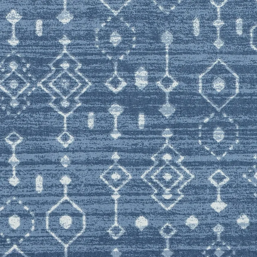 Navy Royal Blue and White Geometric Print Drapery and Upholstery Fabric by the Yard