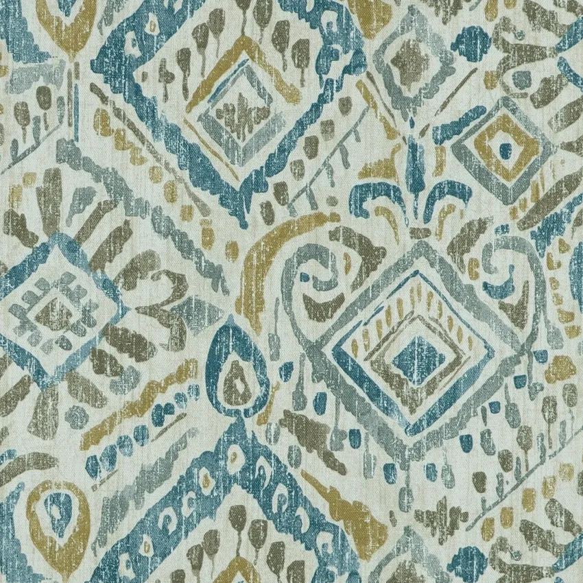 Slate Gray and Royal Blue Global Print Drapery and Upholstery Fabric by the Yard