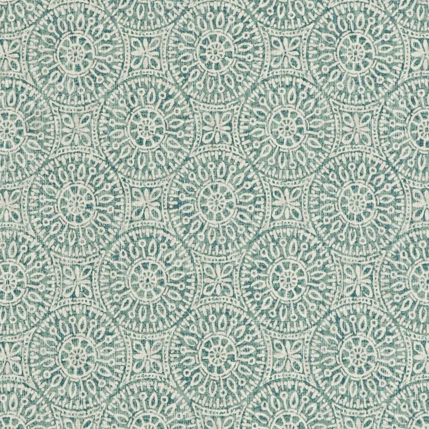Spa Cream and Dusty Blue Geometric Print Drapery and Upholstery Fabric by the Yard