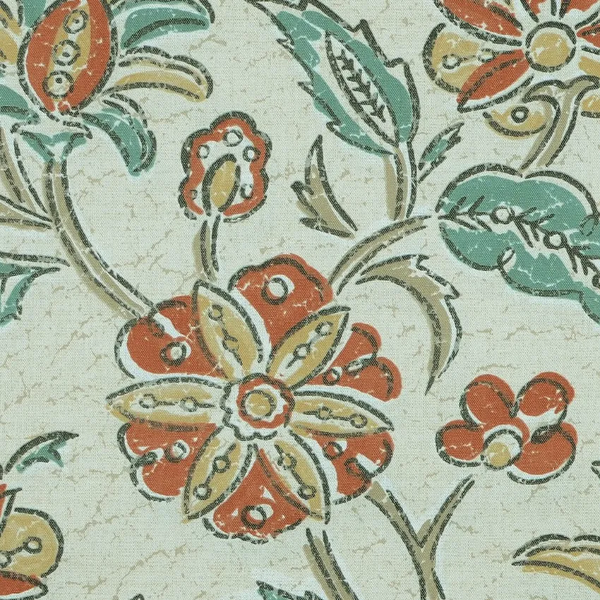 Copper Cream and Dusty Blue Floral Print Drapery and Upholstery Fabric by the Yard