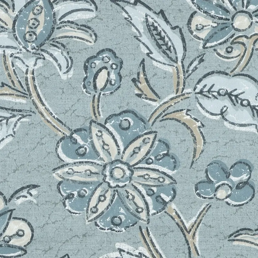 Steel Beige and Cream Floral Print Drapery and Upholstery Fabric by the Yard