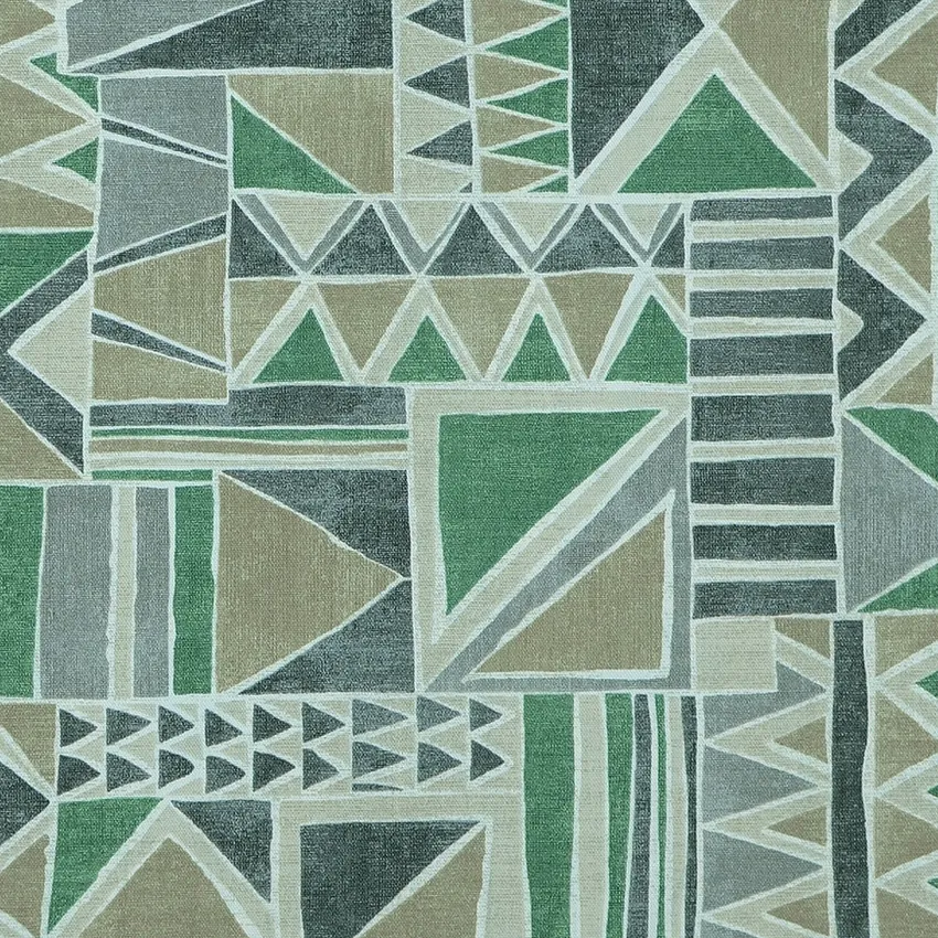 Jungle Charcoal and Green Geometric Print Drapery and Upholstery Fabric by the Yard