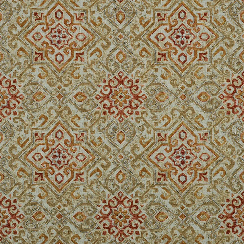 Honey Beige and Orange Geometric Print Drapery and Upholstery Fabric by the Yard