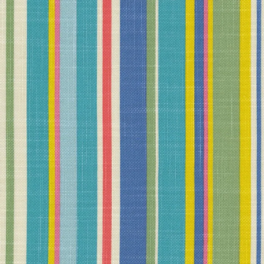 Fruit Punch Leaf Green and Light Blue Stripe Print Drapery and Upholstery Fabric by the Yard