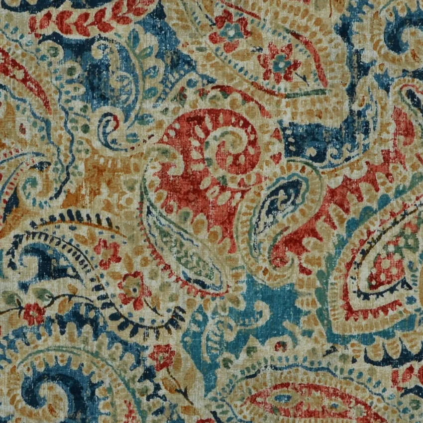 Multi Multicolor and Red Paisley Print Drapery and Upholstery Fabric by the Yard