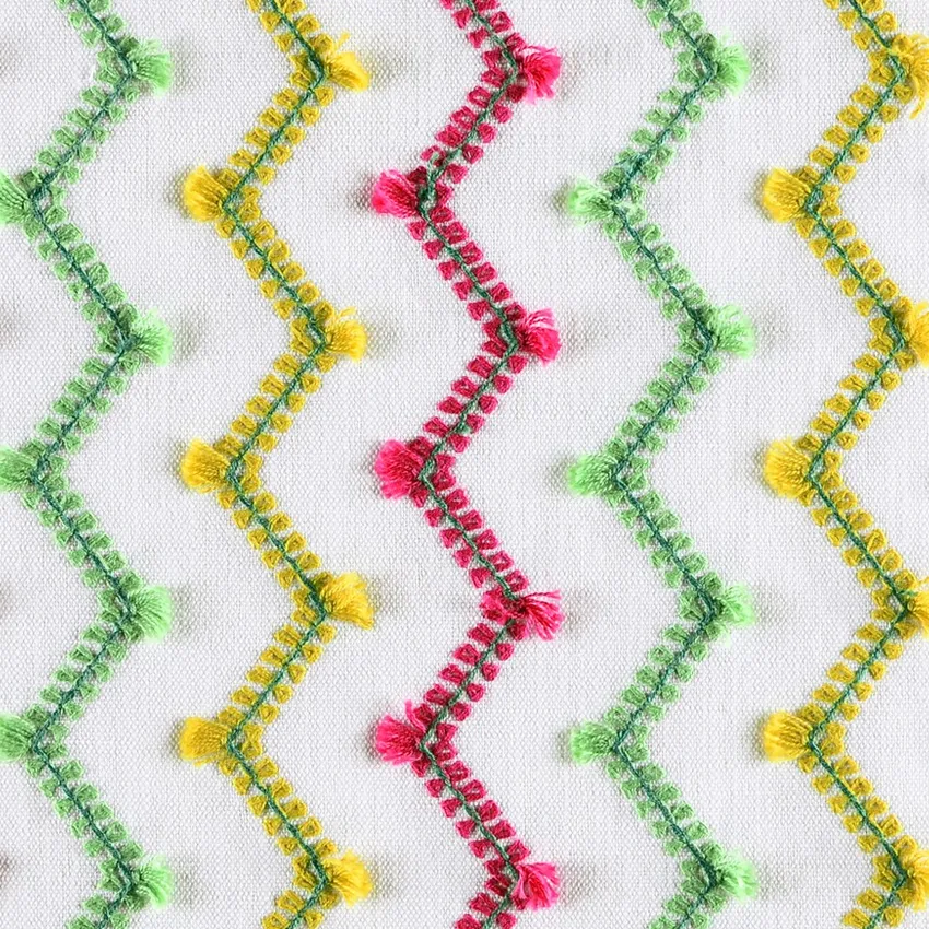Sorbet Green and Rose Contemporary Embroidery Drapery and Upholstery Fabric by the Yard