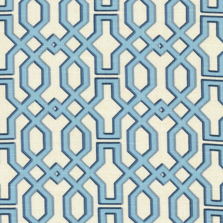 Bluebell Cream and Dusty Blue Geometric Print Drapery and Upholstery Fabric by the Yard
