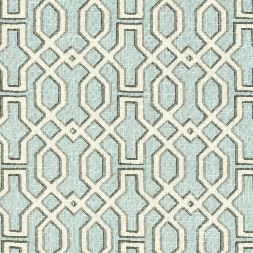 Hazy Cream and Dusty Blue Geometric Print Drapery and Upholstery Fabric by the Yard
