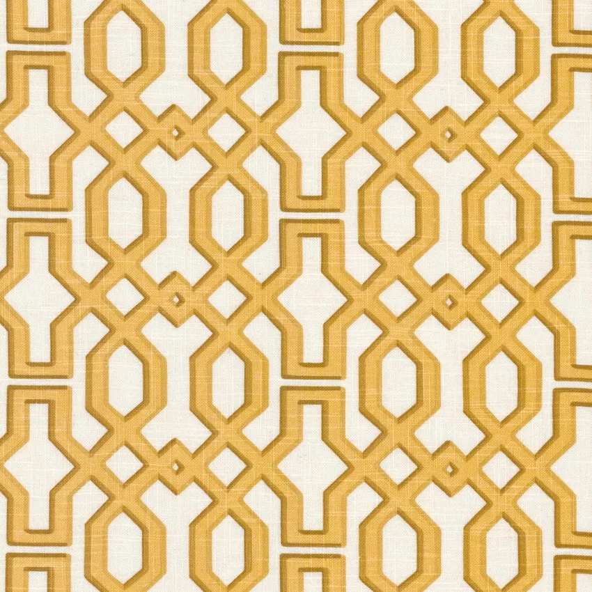 Dijon White and Yellow Geometric Print Drapery and Upholstery Fabric by the Yard