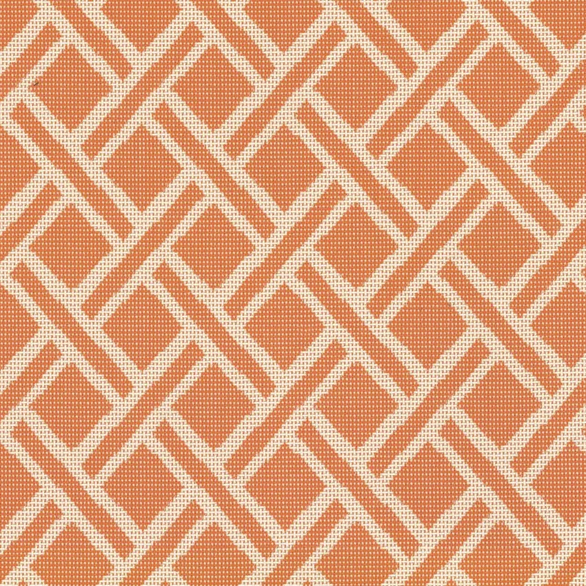 Mango Orange and White Geometric Outdoor Drapery and Upholstery Fabric by the Yard