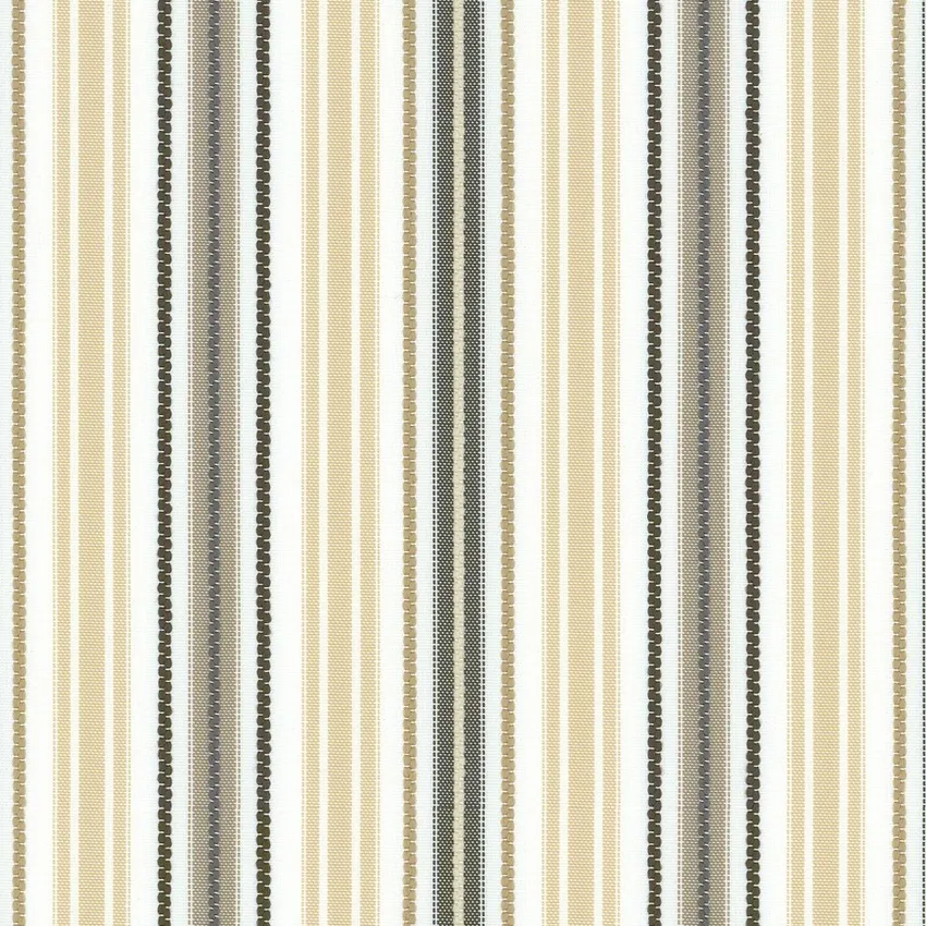 Stone Beige and Charcoal Stripe Outdoor Drapery and Upholstery Fabric by the Yard