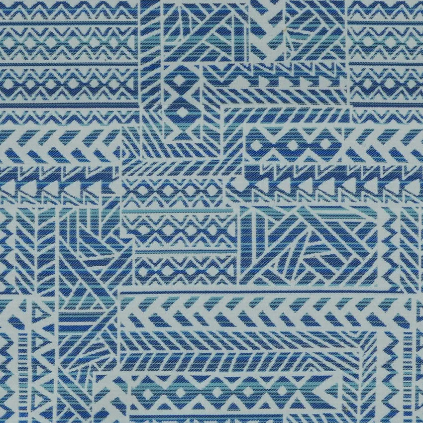Isle Waters Dusty Blue and Light Blue Geometric Outdoor Drapery and Upholstery Fabric by the Yard