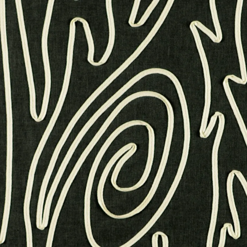 Chalkboard Black and White Abstract Embroidery Drapery and Upholstery Fabric by the Yard