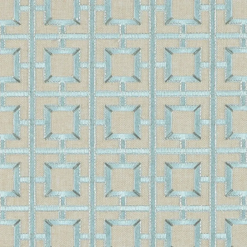 Mineral Beige and Dusty Blue Contemporary Embroidery Drapery and Upholstery Fabric by the Yard