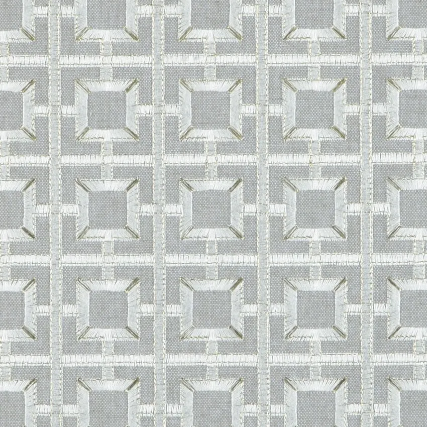 Platinum Gray and White Contemporary Embroidery Drapery and Upholstery Fabric by the Yard