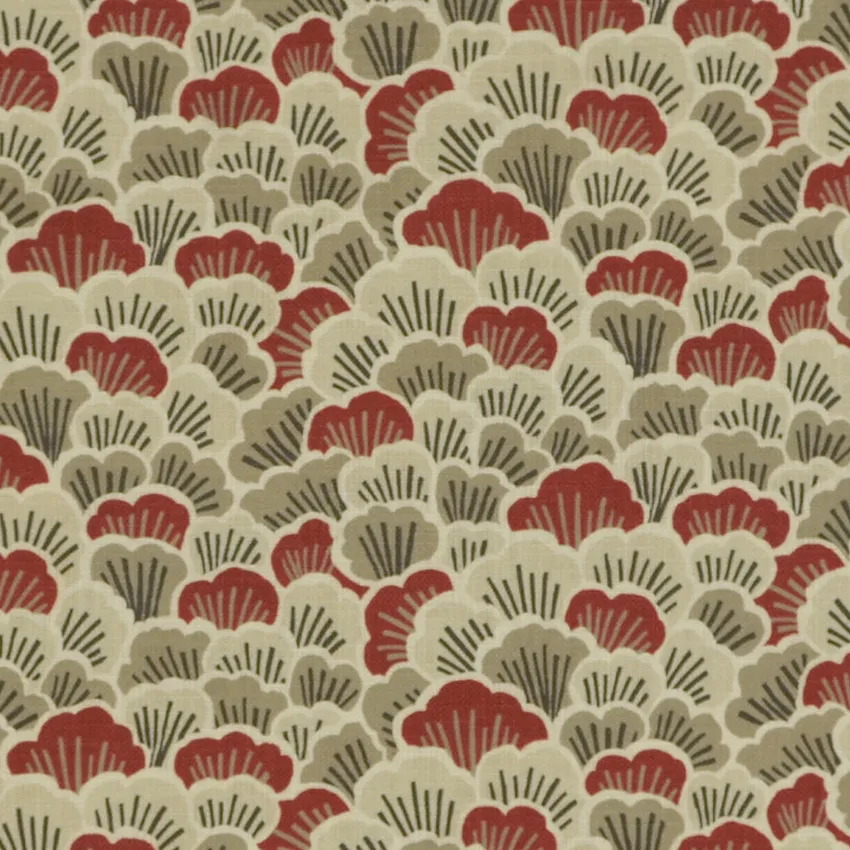 Vintage Red Beige and Mushroom Contemporary Print Drapery and Upholstery Fabric by the Yard