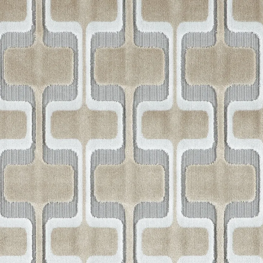 Latte Beige and Gray Geometric Patterned Woven Drapery and Upholstery Fabric by the Yard