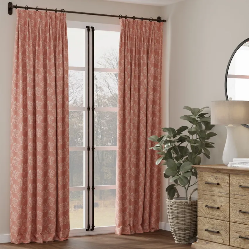 Willow Petal Pink Leaves Woven Patterns Drapery and Upholstery Fabric by the Yard — Fabric as drapery