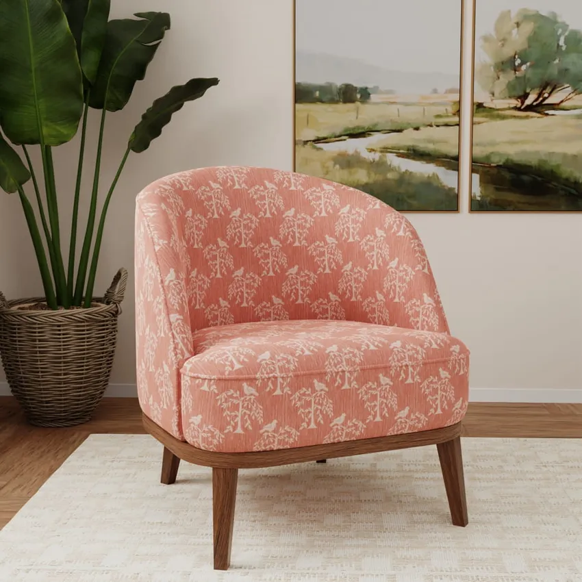 Willow Petal Pink Leaves Woven Patterns Drapery and Upholstery Fabric by the Yard — Fabric on furniture
