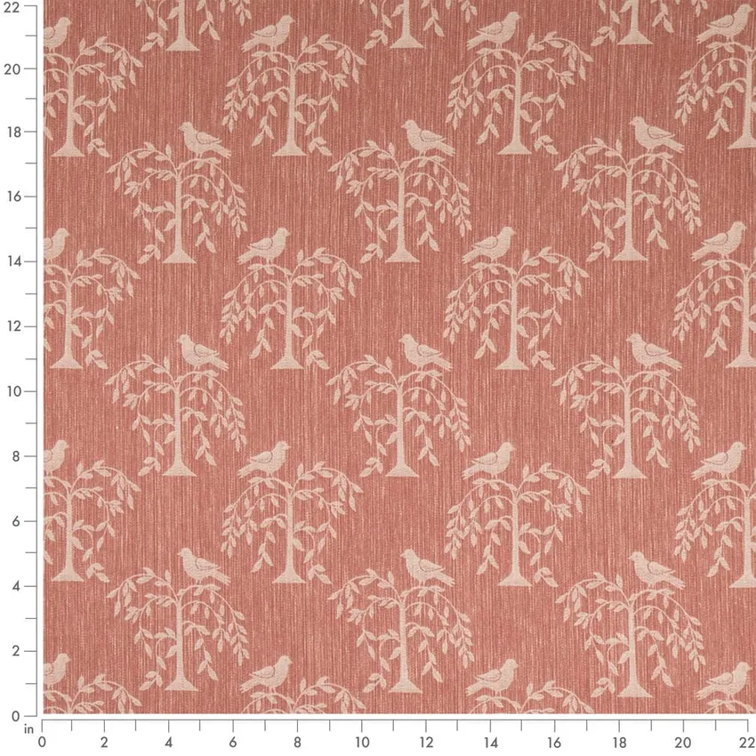 Willow Petal Pink Leaves Woven Patterns Drapery and Upholstery Fabric by the Yard — Scale in inches